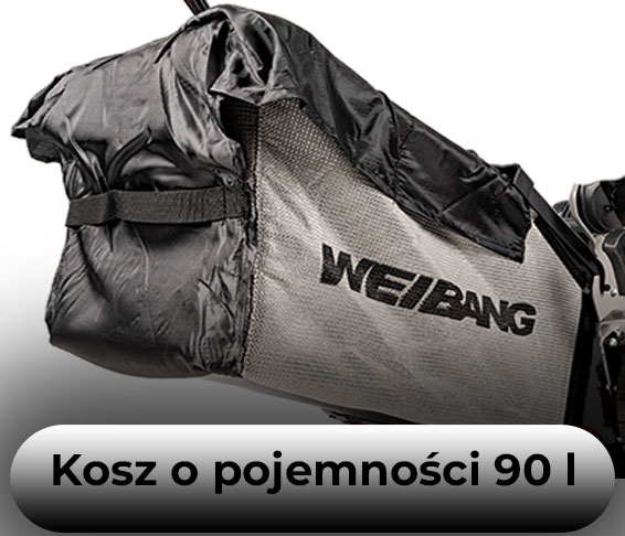 Kosz o pojemności 90 l w kosiarce Weibang WB567SK V-R